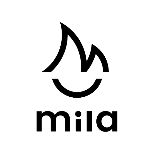 Un logotipo en blanco y negro para una empresa llamada mila.