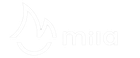Un logotipo blanco con una llama y la palabra mira sobre un fondo blanco.