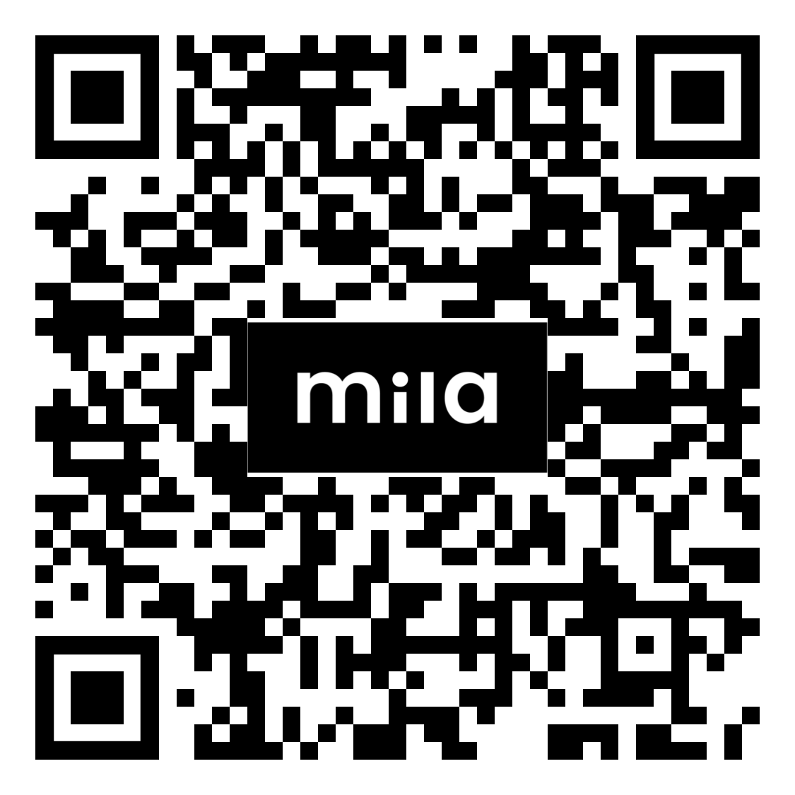 Código QR en blanco y negro con la palabra