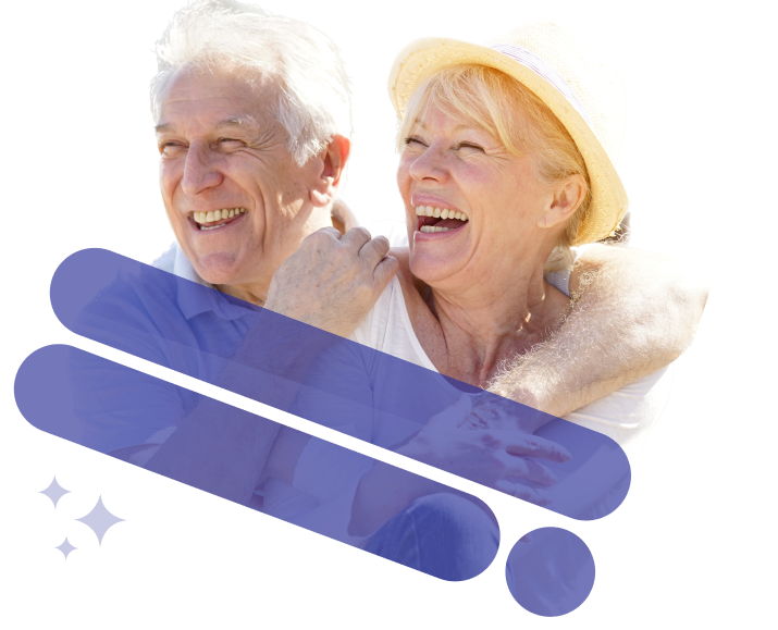 A man and a woman are laughing and hugging each other