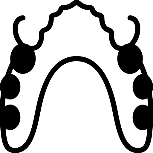 A black and white drawing of a dental prosthesis with beads.