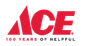 The ace hardware logo is red and white and says 100 years of helpful.