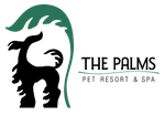 A logo for the palms pet resort and spa