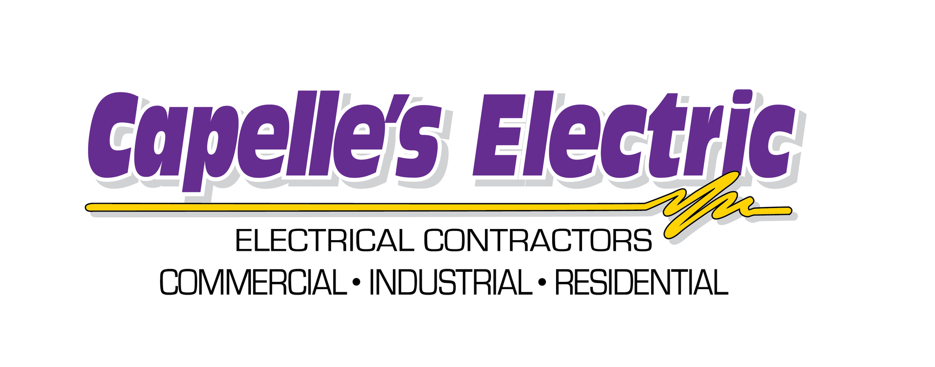 Capelle’s Electric logo with purple text, yellow underline, and contractor tagline on white background