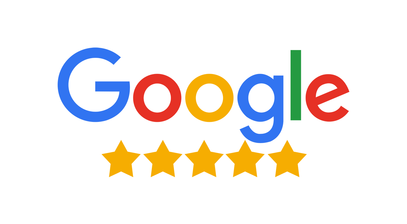 Google logo with five gold stars, indicating excellent reviews.