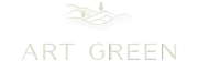 Logotipo “ART GREEN” com uma folha verde-clara e um ícone de paisagem acima do texto.