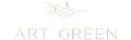 Logotipo “ART GREEN” com uma folha verde-clara e um ícone de paisagem acima do texto.