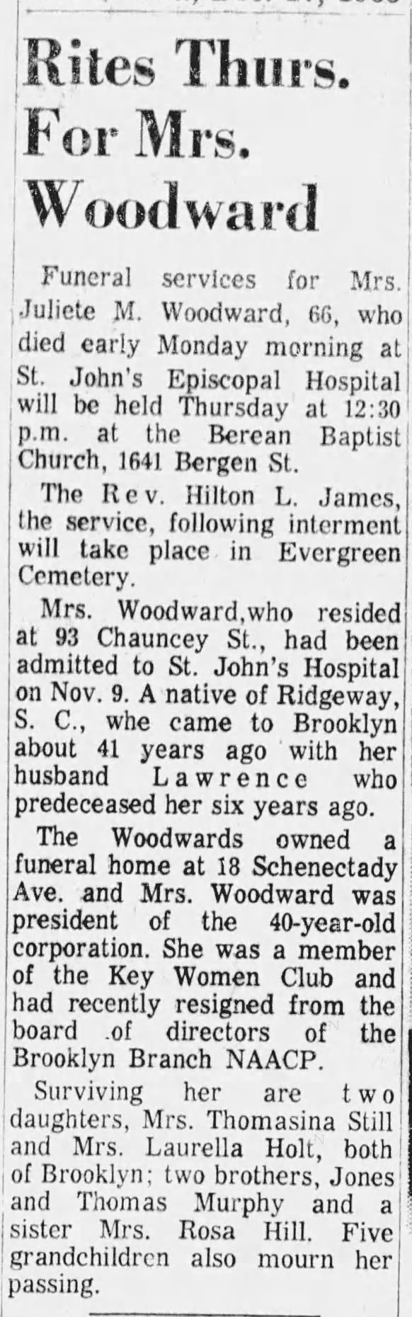 Notification of Mrs. Woodward's Funeral