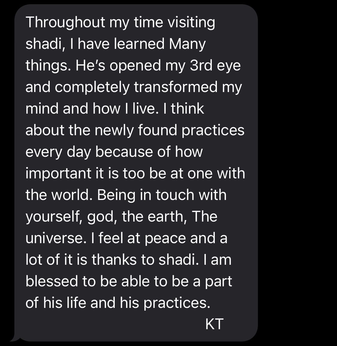 Text message praising 