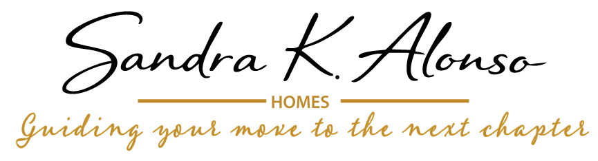 Sandra K Alonso logo with gold “HOMES” and tagline “Guiding you more to the next chapter”