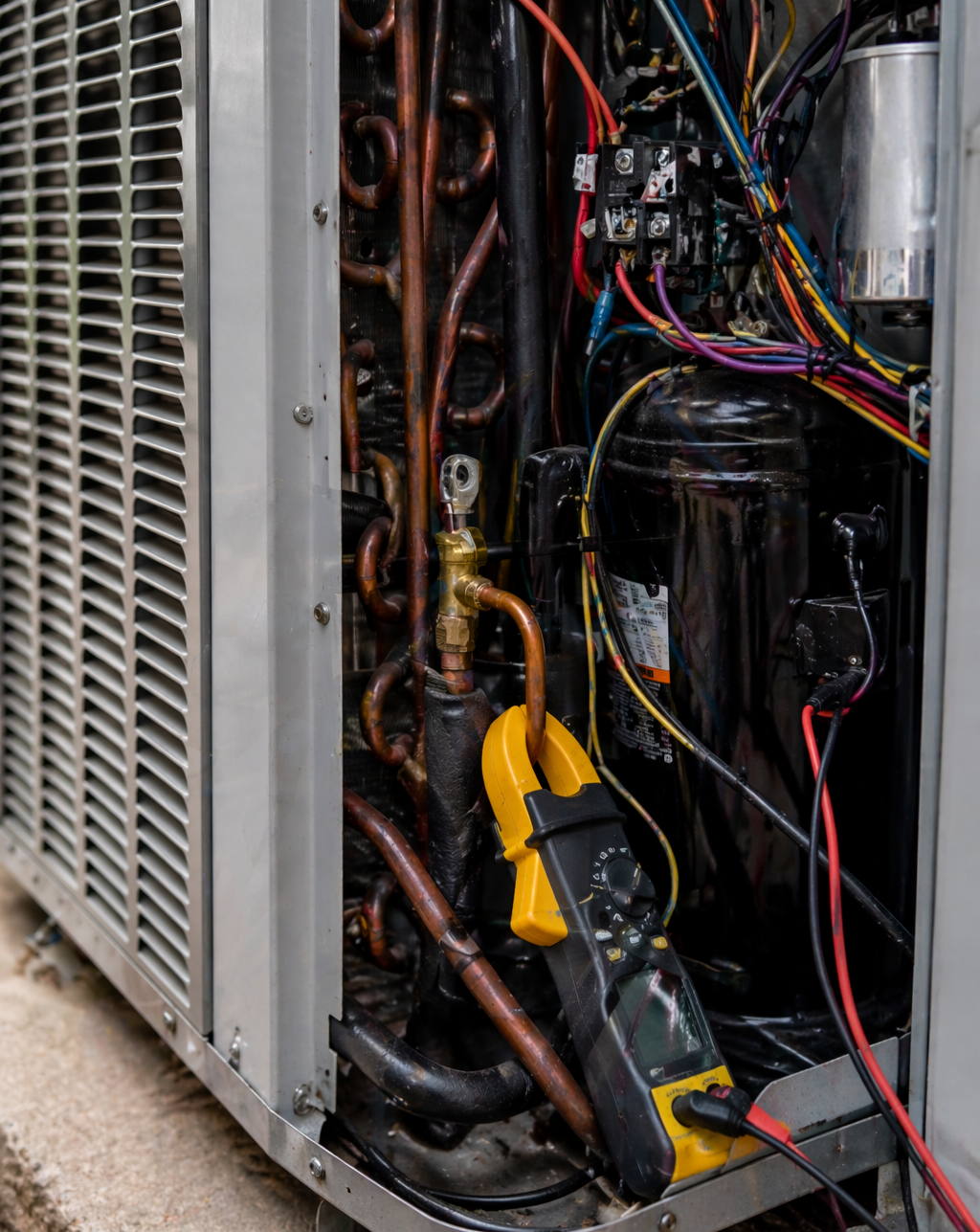 Interior components of an air conditioning unit during maintenance in Belfair, WA