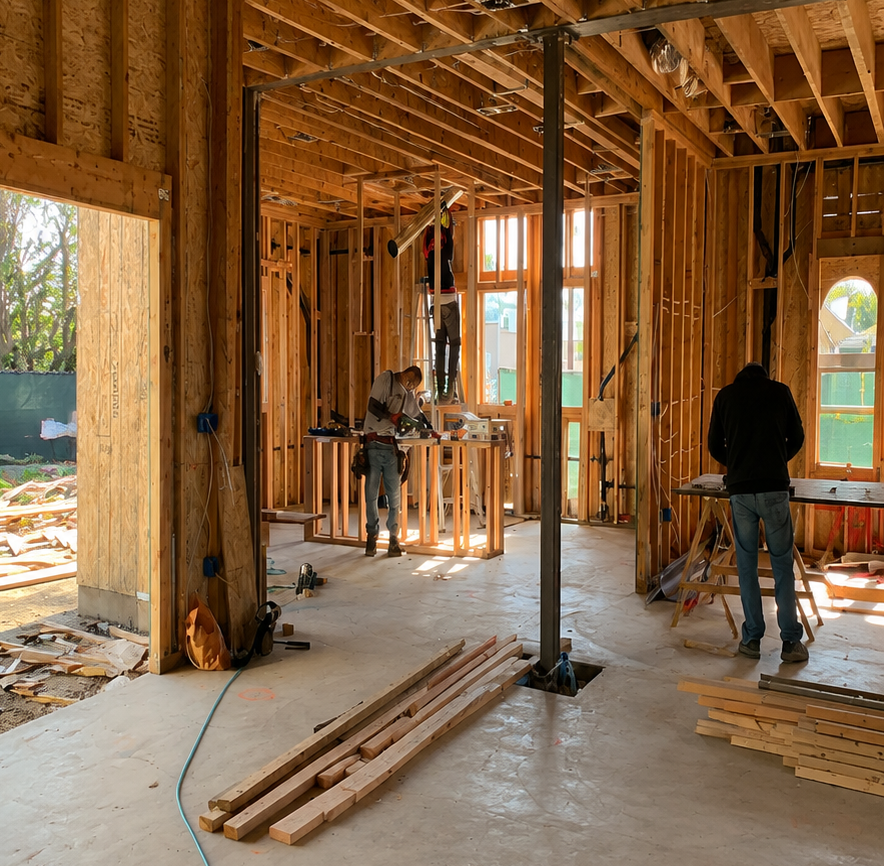 Residential remodel with framing and electrical rough-in work in progress