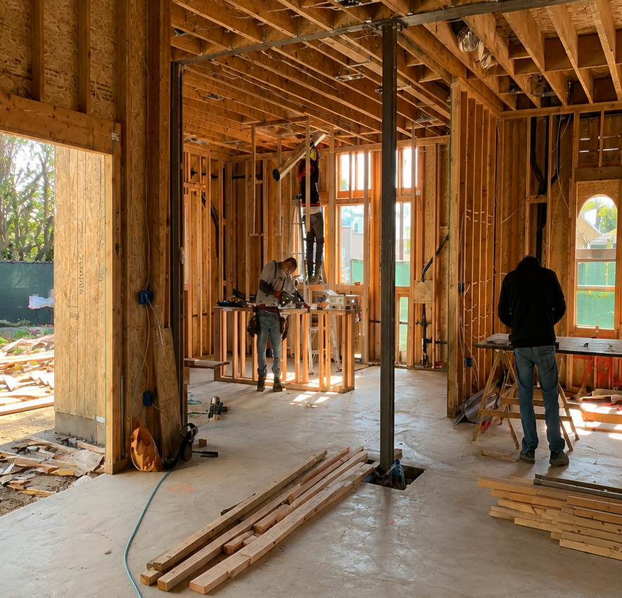 Residential remodel with framing and electrical rough-in work in progress