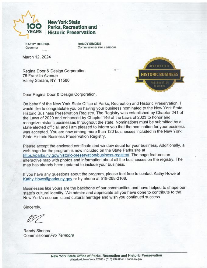 historic business certification letter