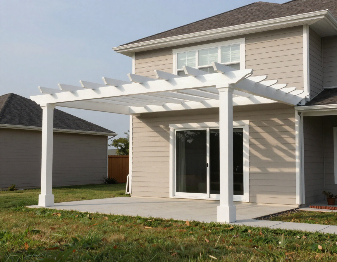 Vinyl pergola attached to a home's rear elevation