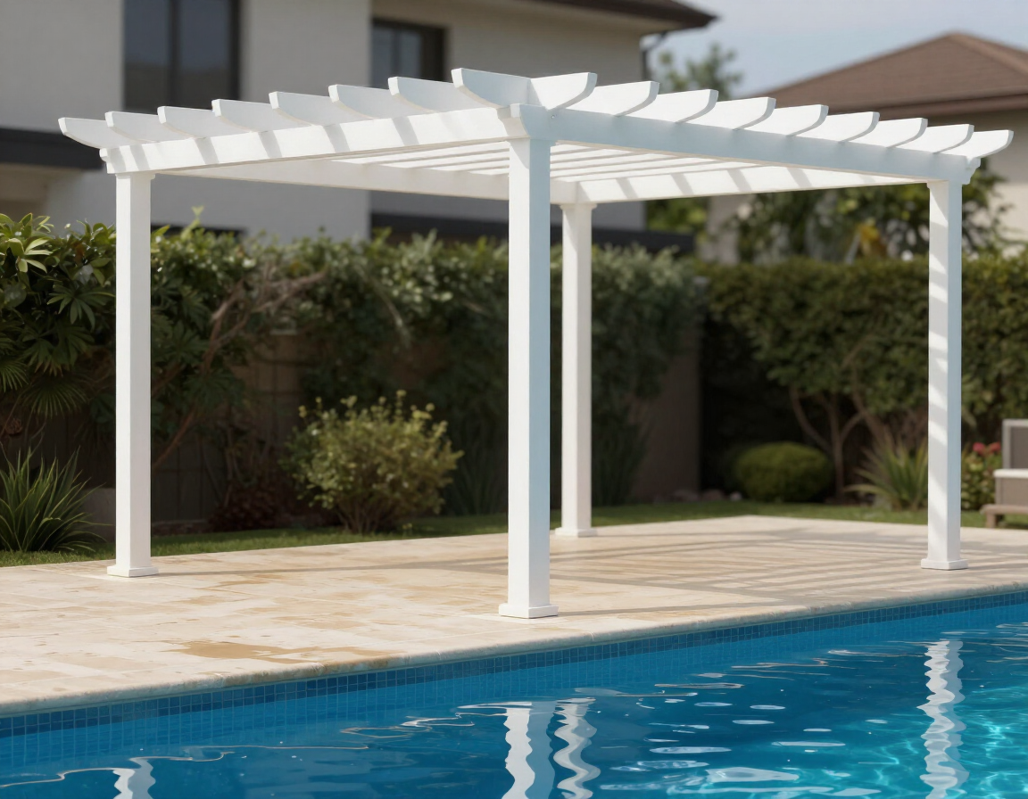 Vinyl pergola beside a pool deck