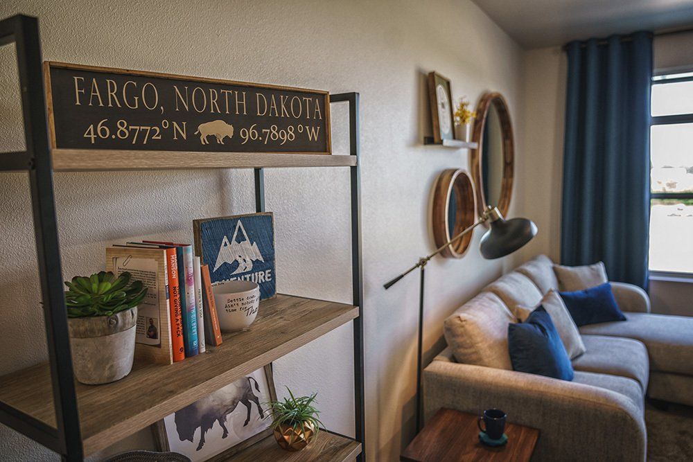U32 Apartments in Fargo ND Living Room Bookshelf
