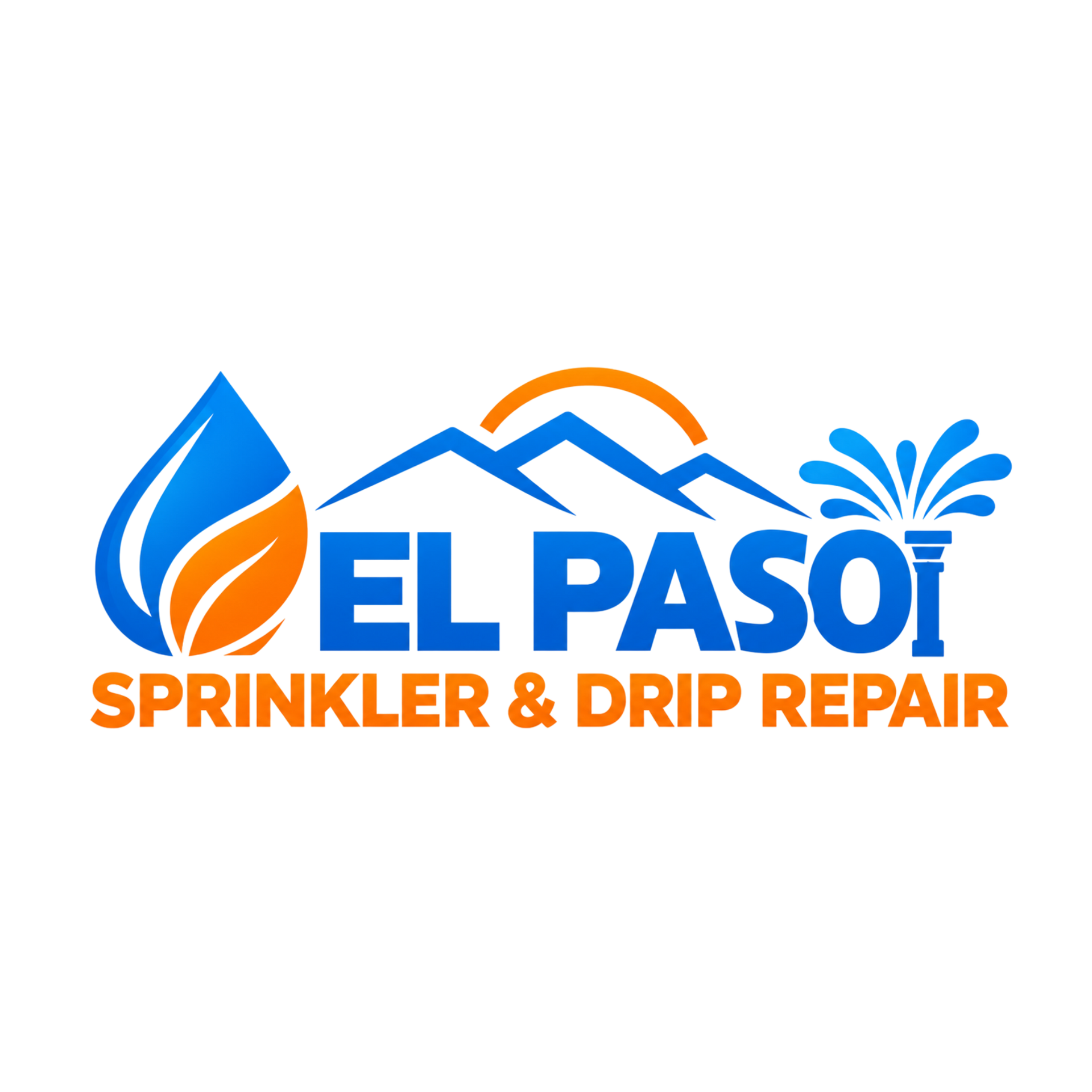 El Paso Sprinkler & Drip Repair logo with blue and orange water-drop and sprinkler icon