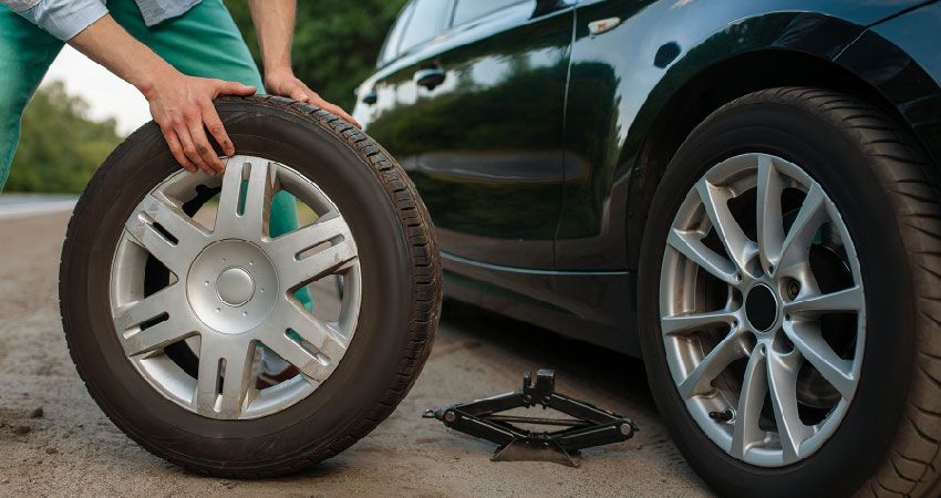 man changing wheels and tires on his car