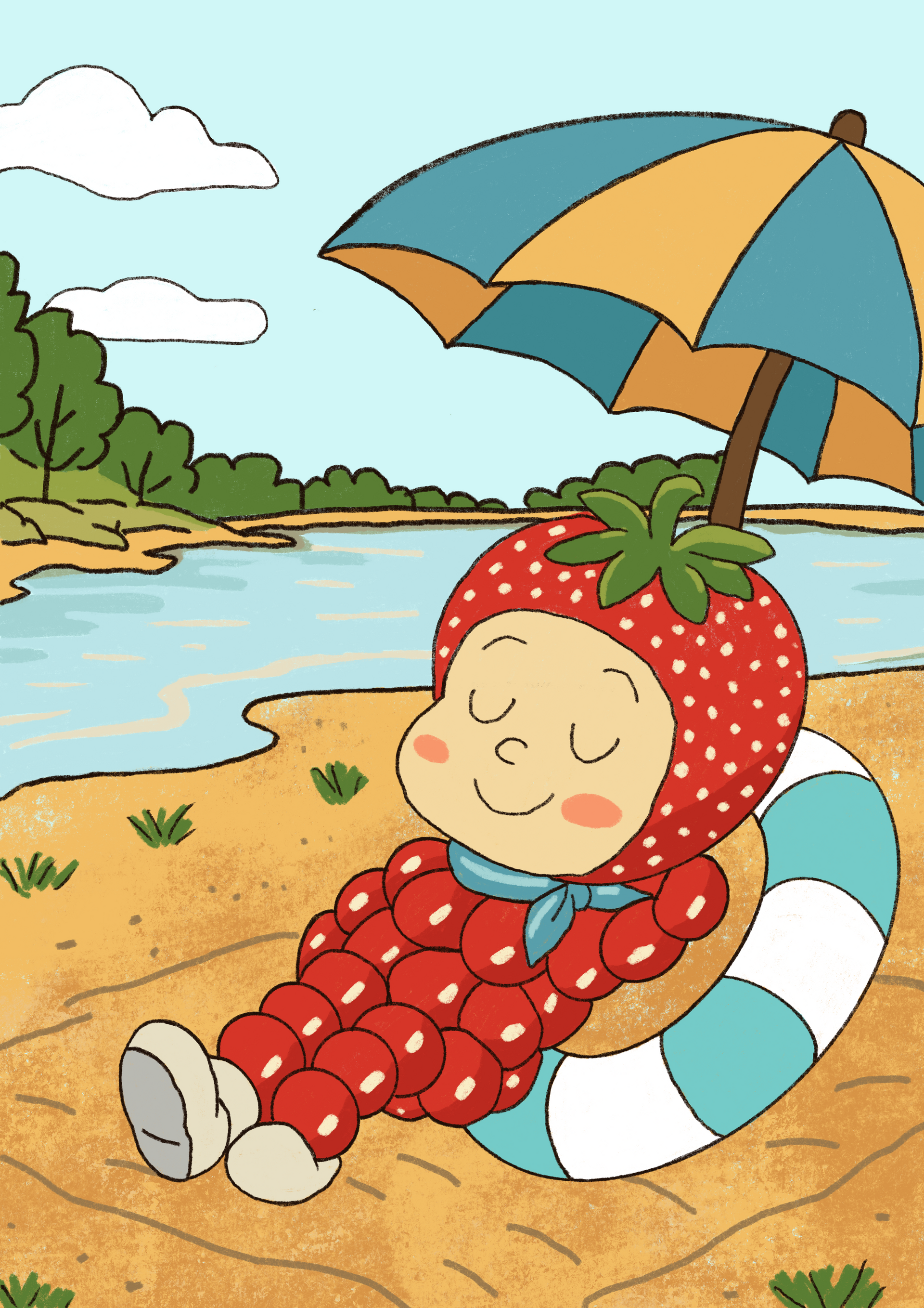 Amy Aardbei is lekker aan het zonnebaden aan de Waal