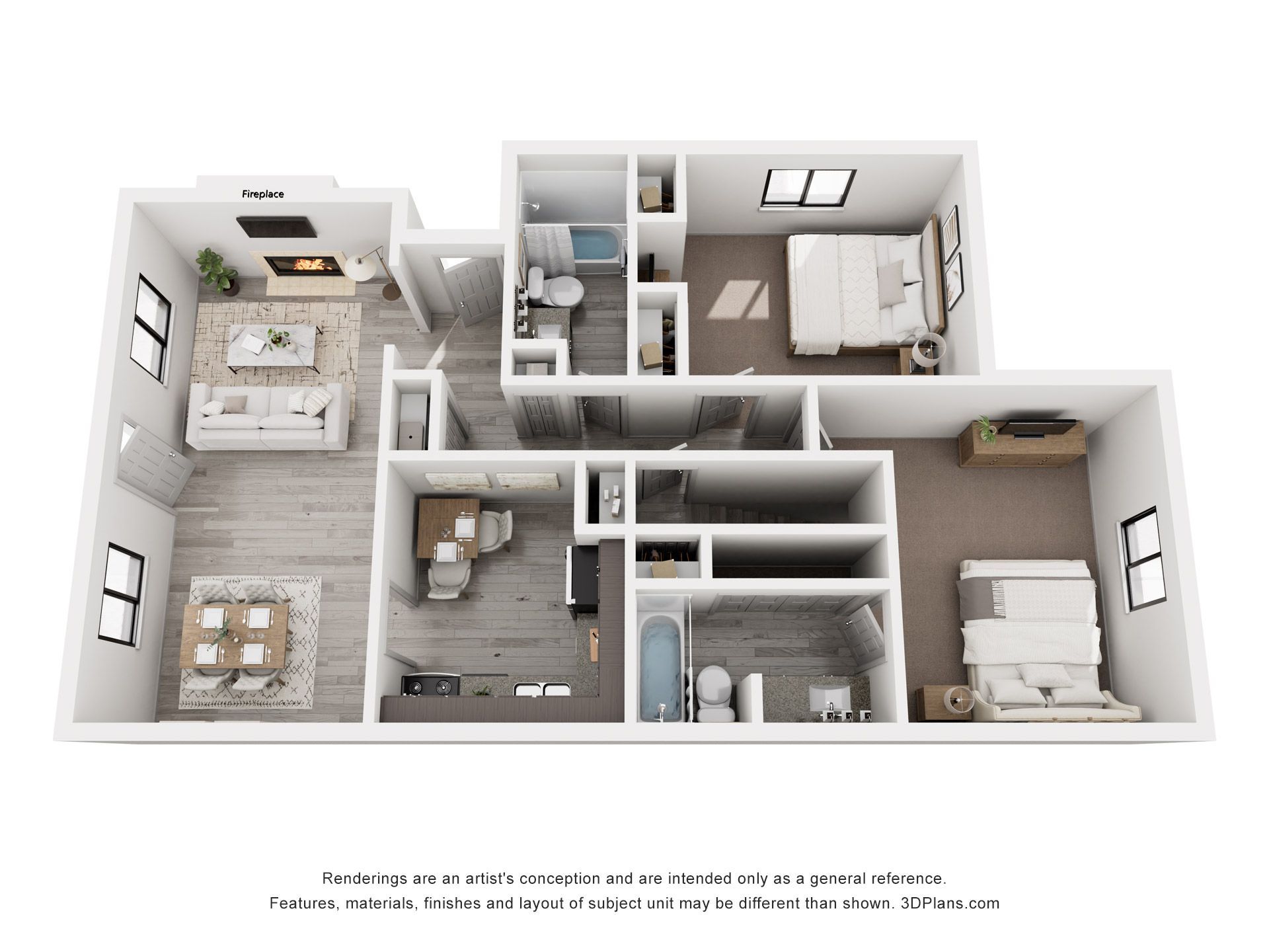 An aerial view of a floor plan of a house.