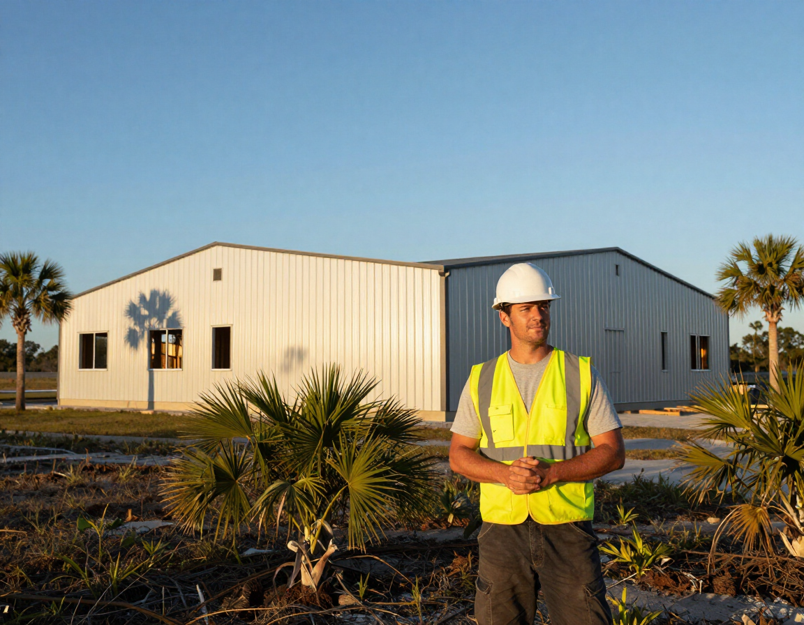 Local Central Florida metal building team on site with completed building