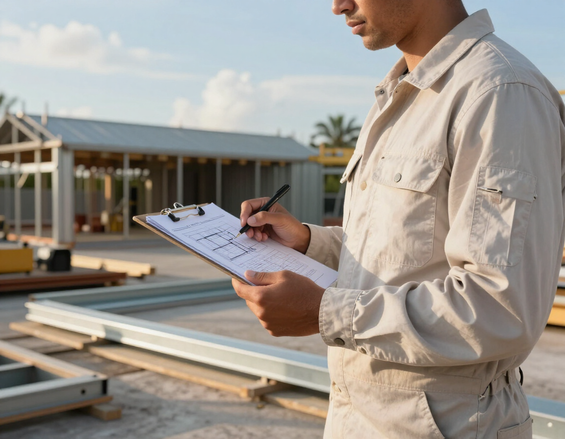 Building specialist reviewing plans on a Brevard County job site