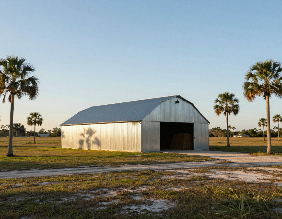 Metal agricultural barn on Florida rural property
