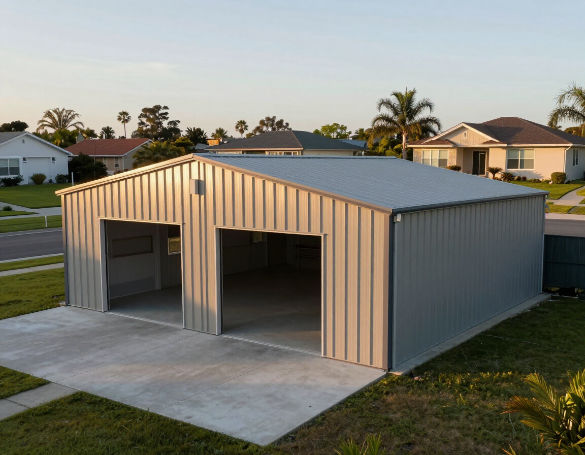 Metal building on a Melbourne, FL suburban property