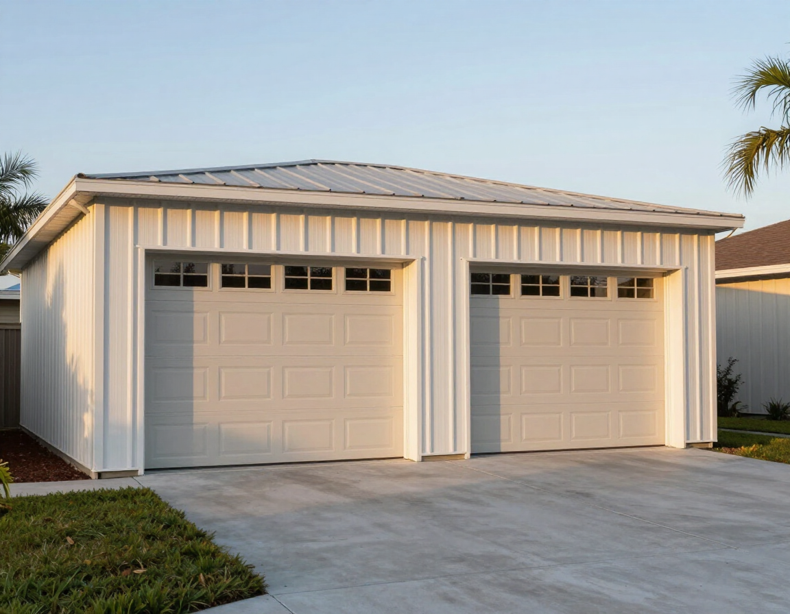 Metal garage on a Florida residential driveway