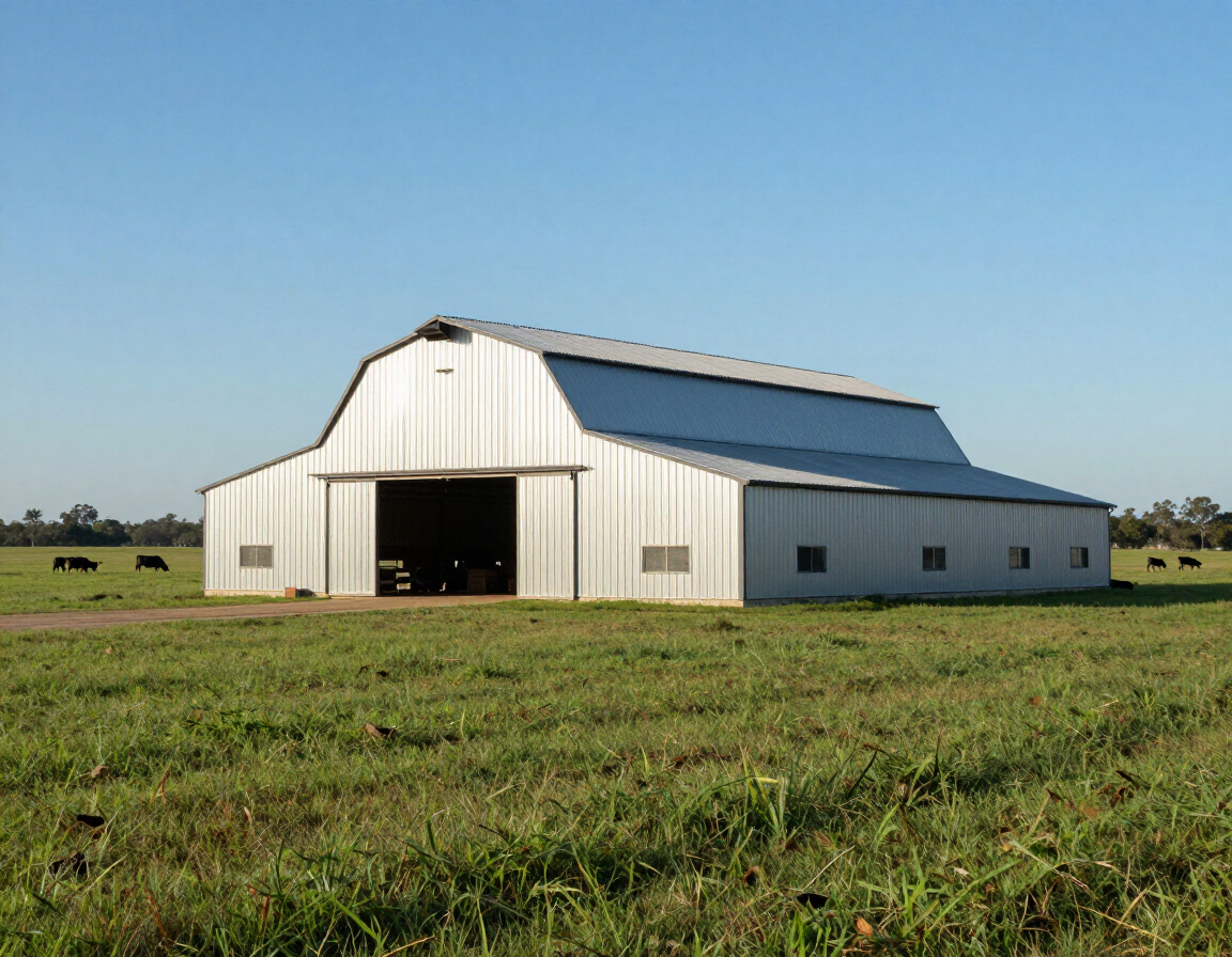 Agricultural metal barn on Florida pasture