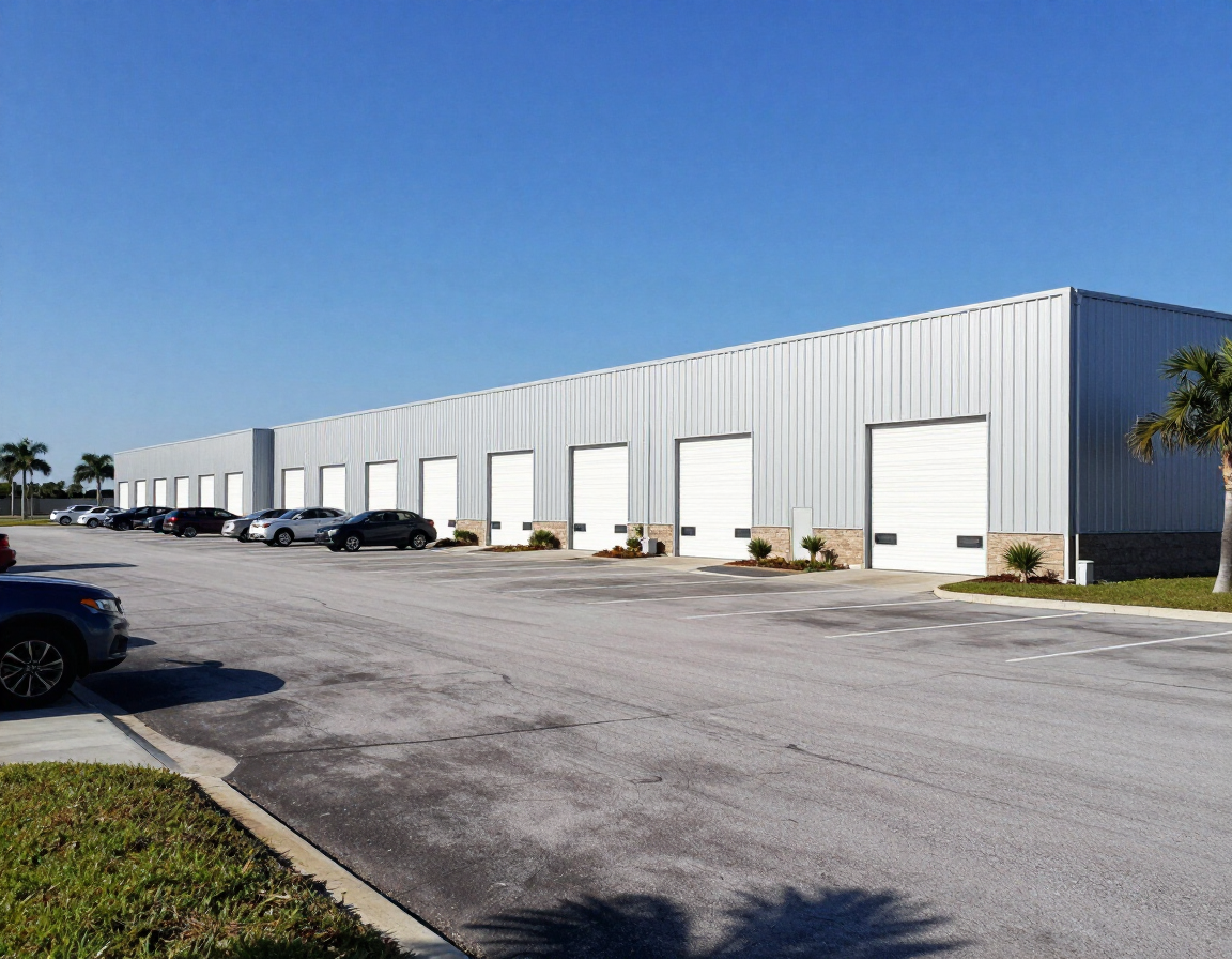 Commercial metal building with roll-up doors in Florida