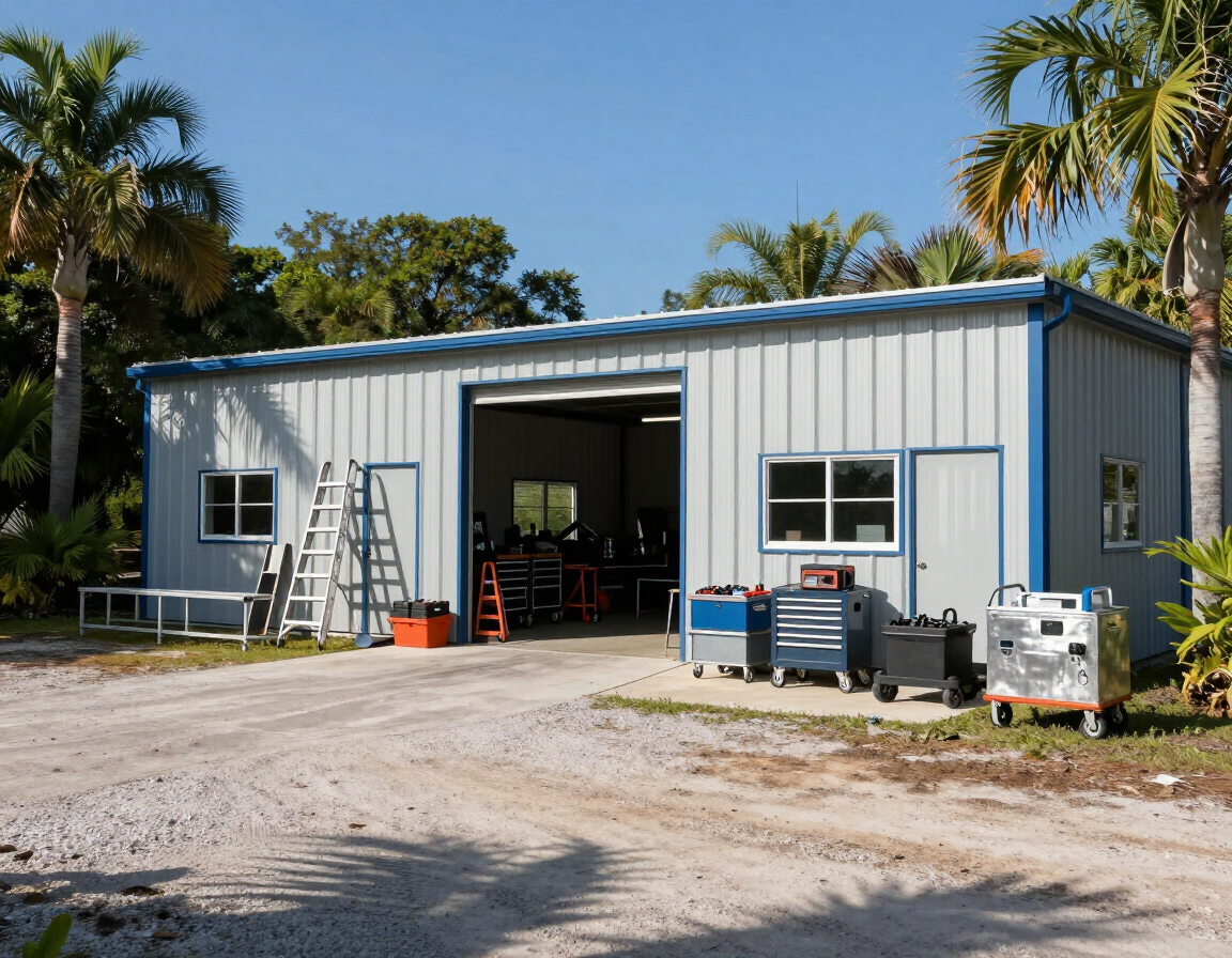 Metal workshop building on a Florida property