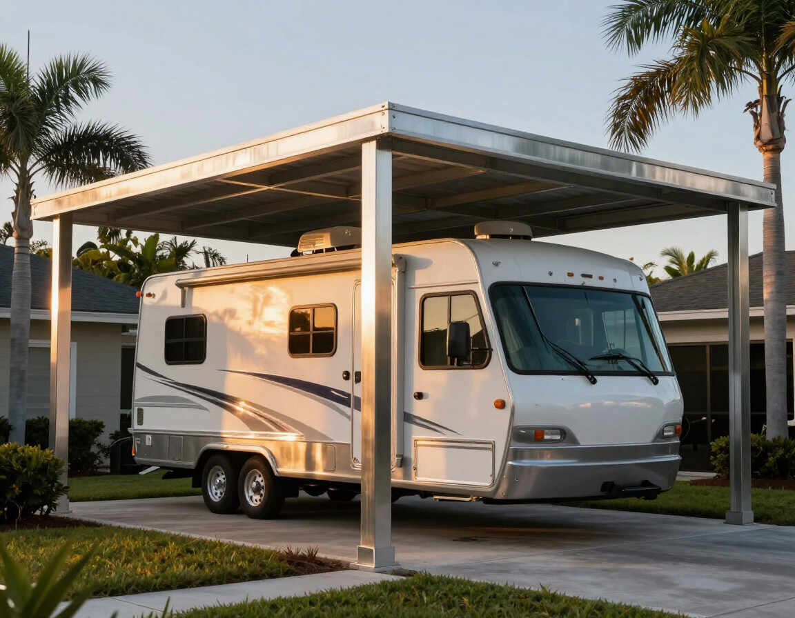 Metal RV and boat cover structure in Florida