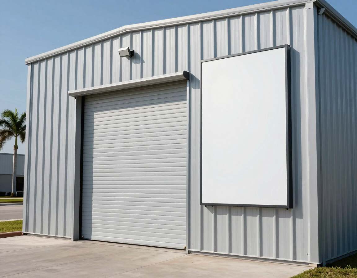 Commercial metal building with roll-up bay door
