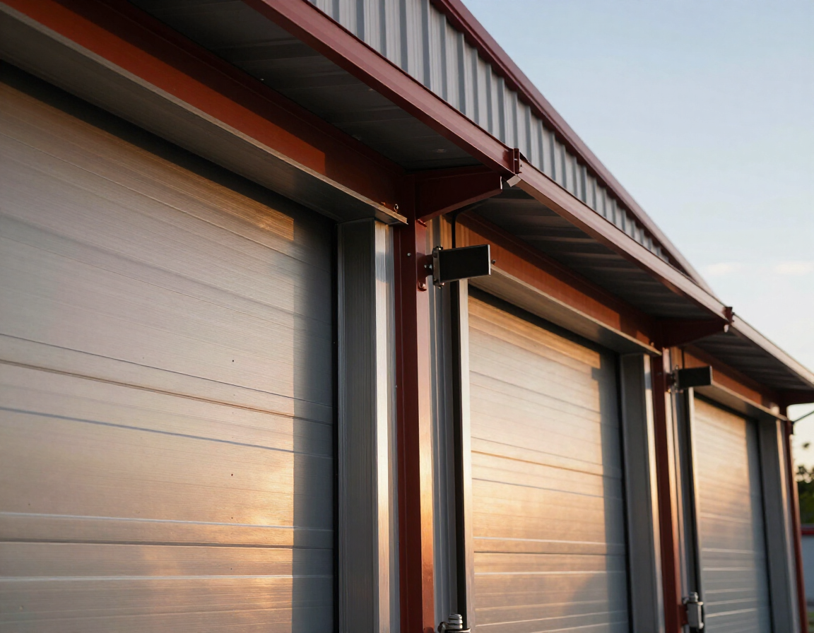 Custom metal building large roll-up door with lean-to extension