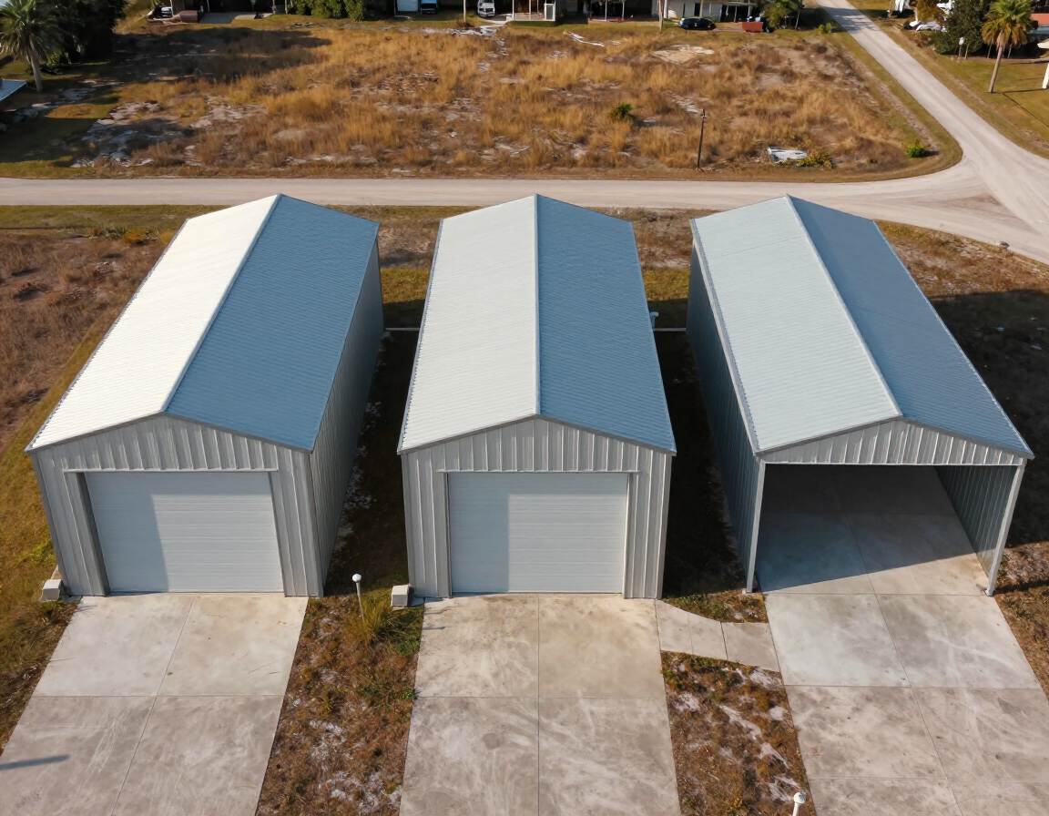 Variety of completed metal building types on Florida properties