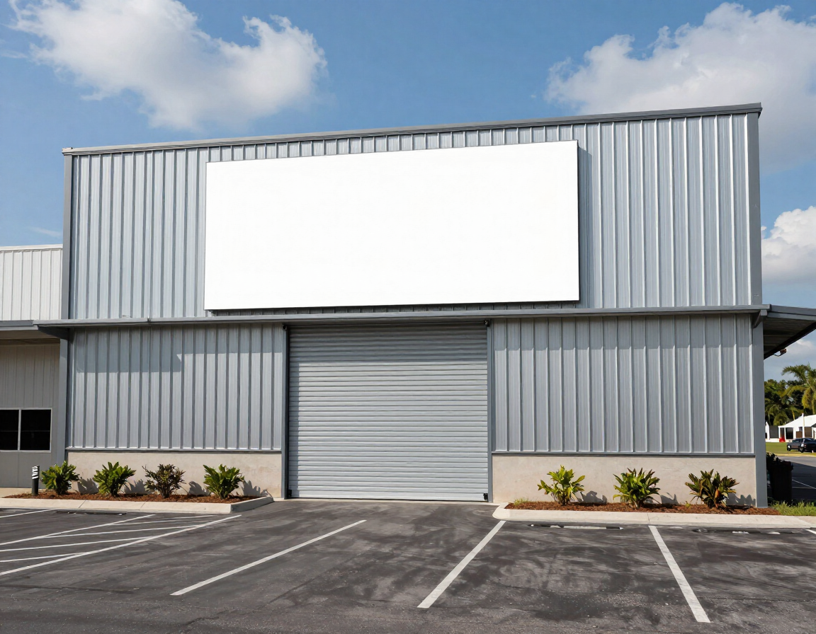 Commercial steel building in a Florida industrial park