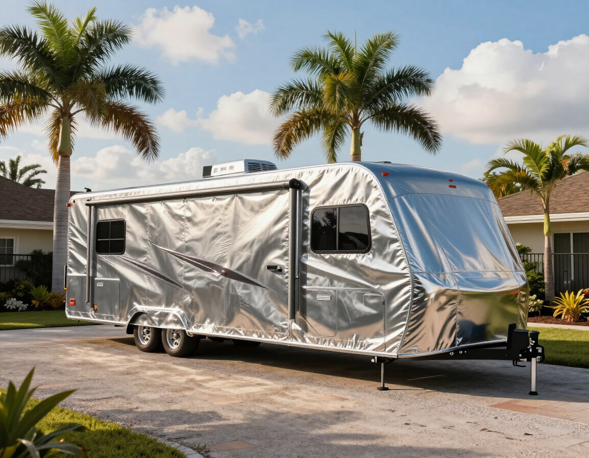 Metal RV cover on a Florida residential property