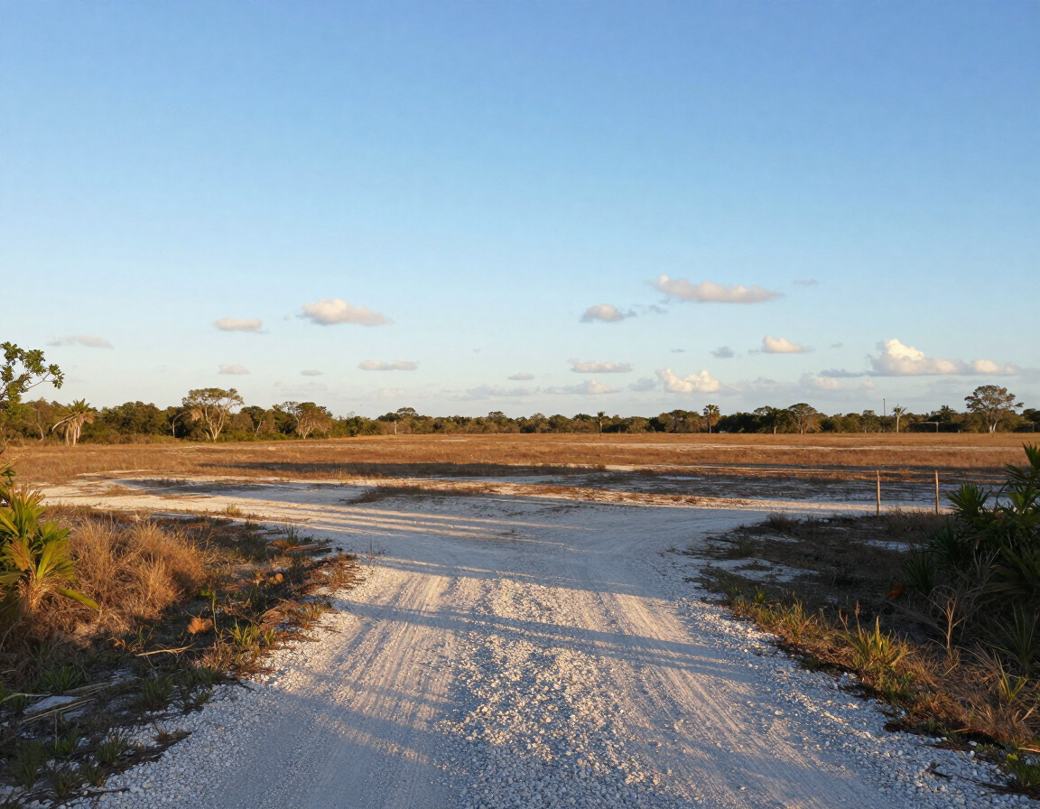 Rural Florida property with cleared land and gravel driveway ready for construction