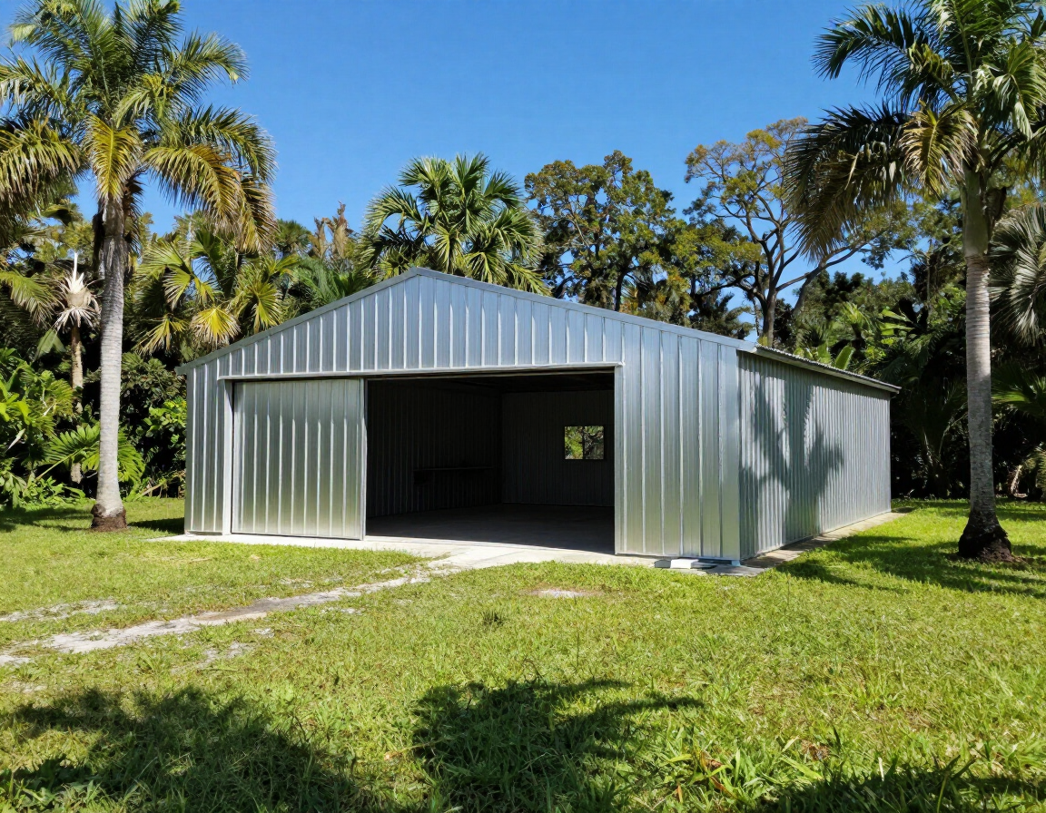 Completed metal garage on a north Florida rural property