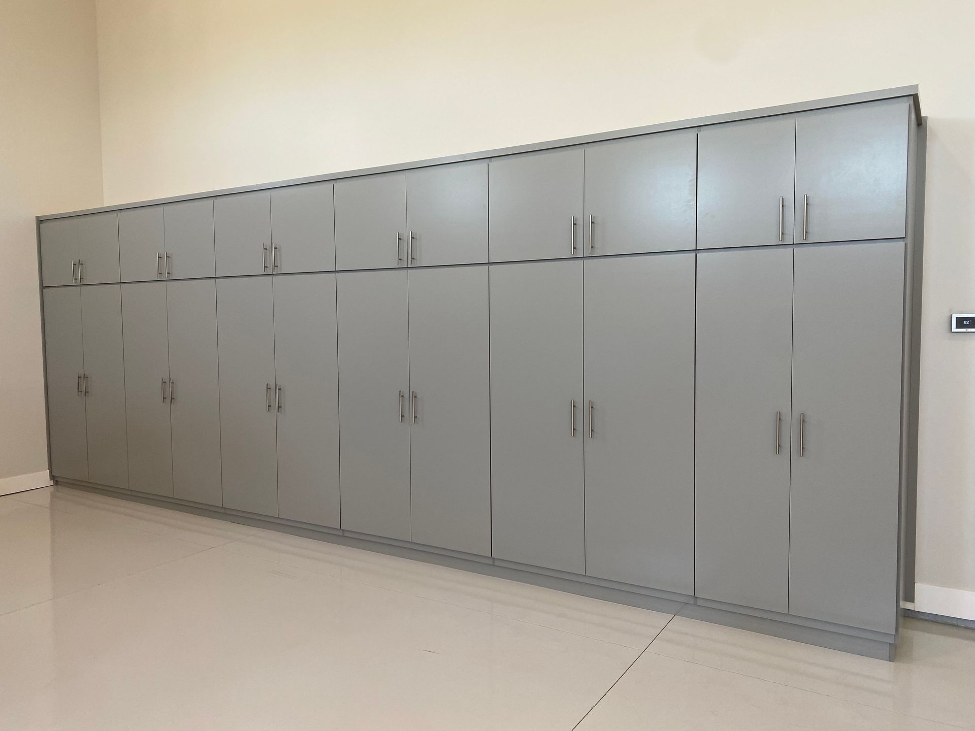 There are a lot of cabinets in this garage.