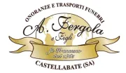 Logo per i servizi funebri e di trasporto di M. Fergola e Figli, con nastro dorato e scritta Castellabate (SA).