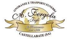 Logo per i servizi funebri C. Fergola e Figli, bianco e oro con la scritta Castellabate (SA).