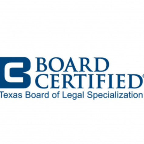 Board Certified Texas Board of Legal Specialization logo in blue and gray