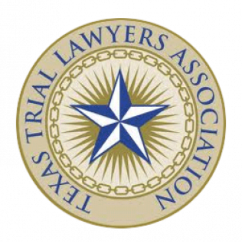 Logo for the Texas Trial Lawyers Association with a blue star and gold chain ring