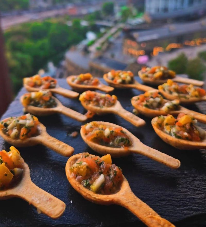 Chef David Henderson canapés served on pastry spoons
