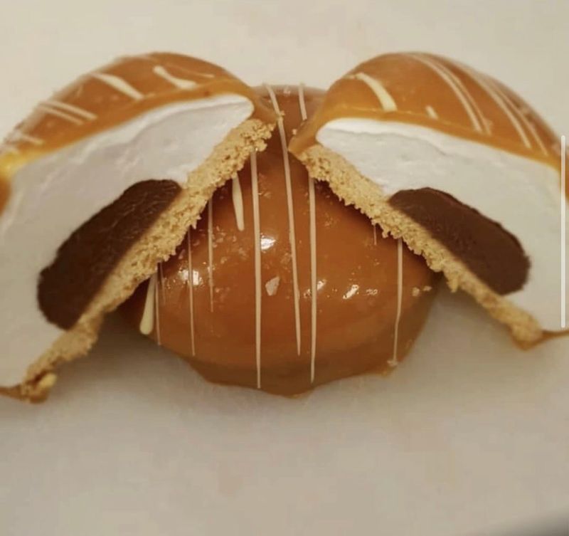 Chef David Henderson caramel dome with marshmallow and biscuit