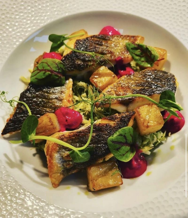 Chef David Henderson seared sea bass with beetroot and crisp potato