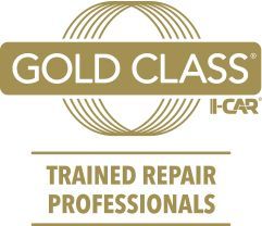 Gold Class I-CAR logo with “Trained Repair Professionals” in gold text on white background